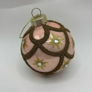 Vintage Gold And Pink Glass Ball Christmas Ornament